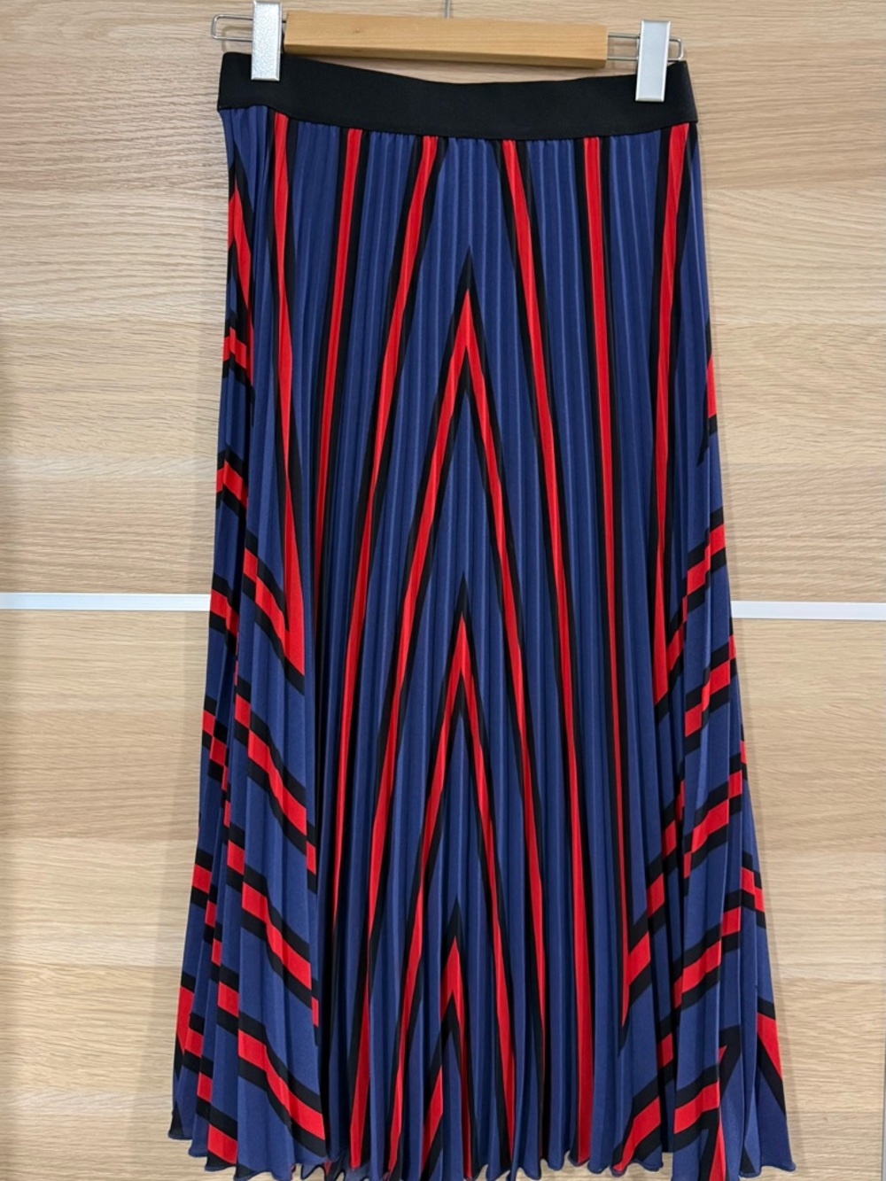 H&M Navy, Red & Black Pleated Maxi Skirt